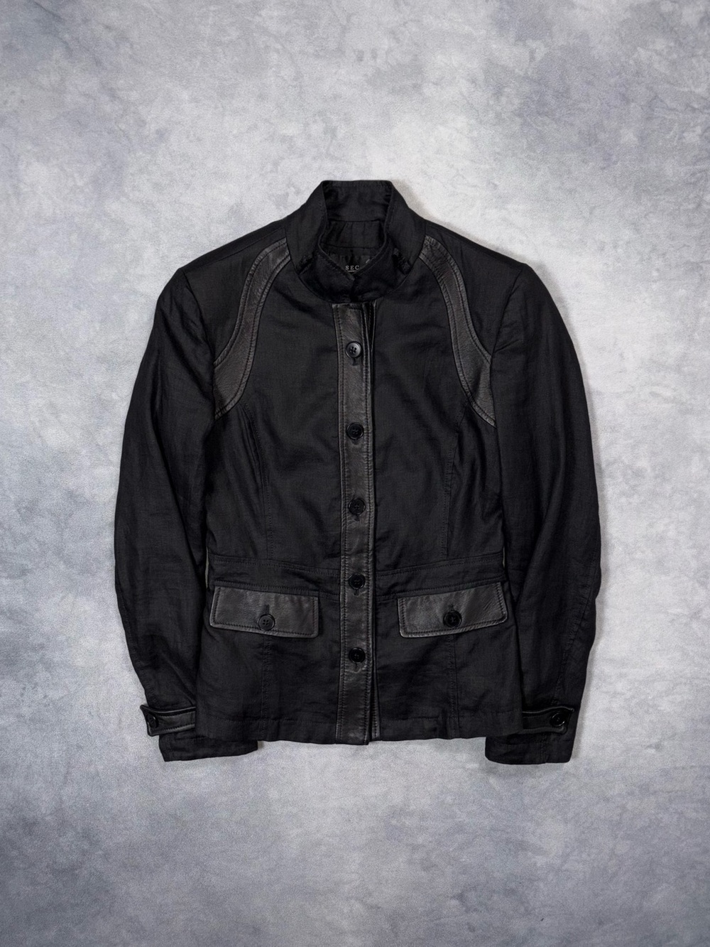 Emporio Armani Linen Leather Vintage Y2K Utility Field Napoleon Avantgard Jacket